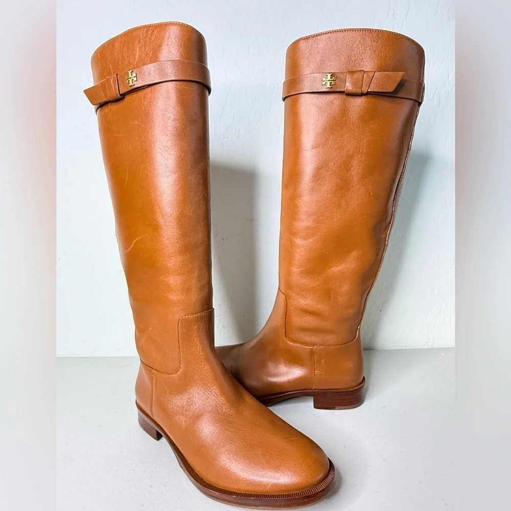 New Tory Burch Everly Strap Equestrian Riding Boots in Sierra Tan Size 6.5M